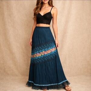 Boho Embroidered Maxi Skirt | Festival Hippie Cotragecore | XL